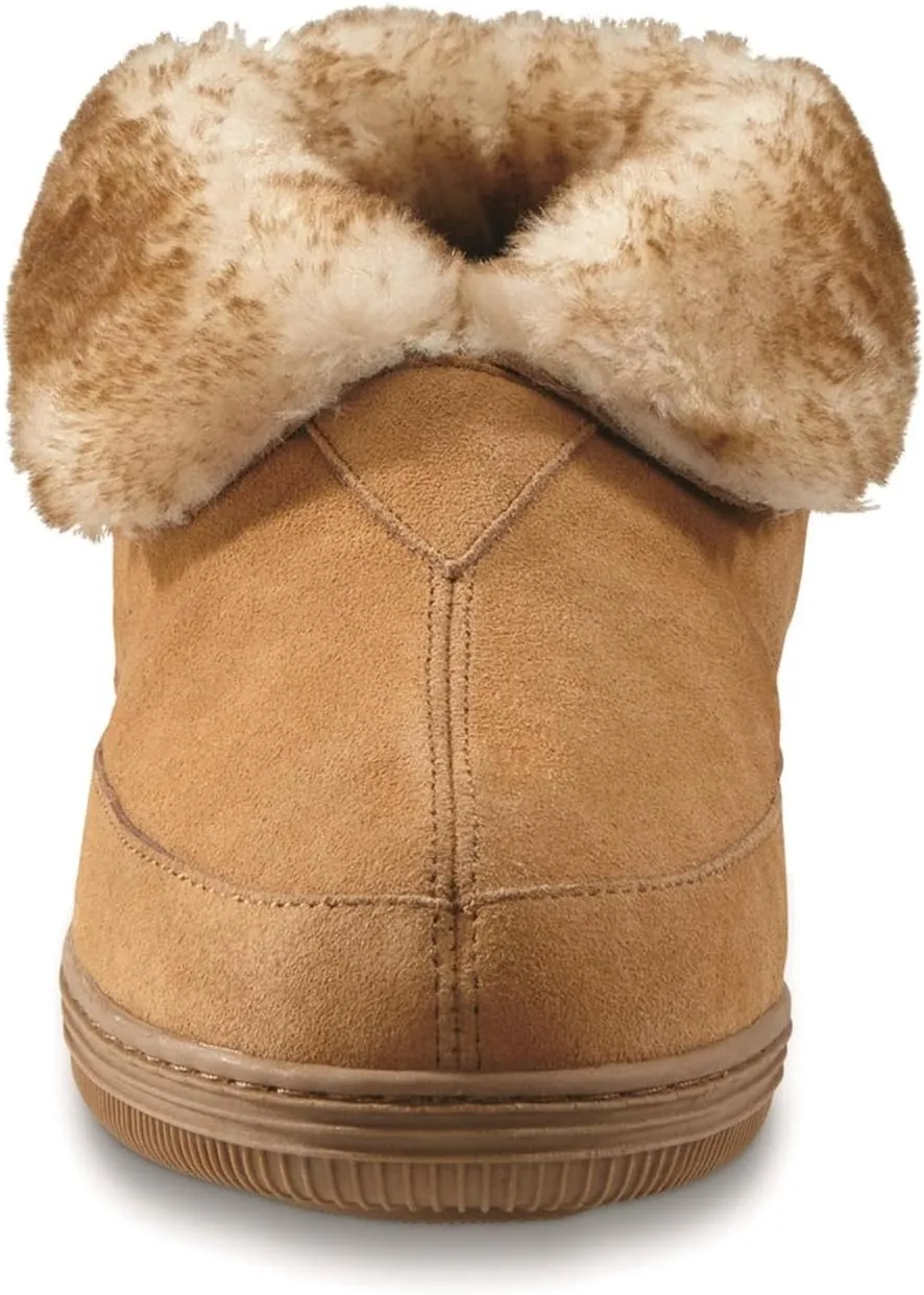 Guide Gear Women’s Suede Wool Roll Bootie Slippers, Warm Cozy Furry Indoor Outdoor Ladies House Shoes