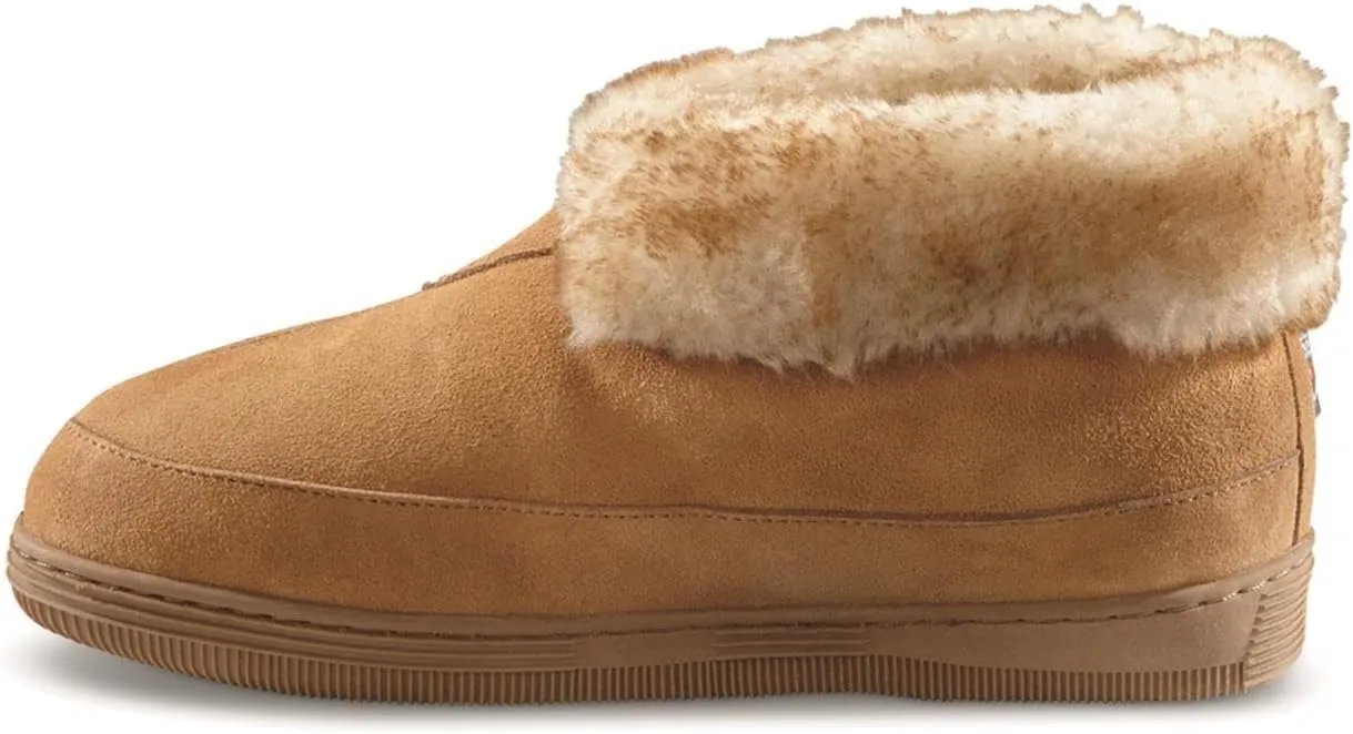 Guide Gear Women’s Suede Wool Roll Bootie Slippers, Warm Cozy Furry Indoor Outdoor Ladies House Shoes