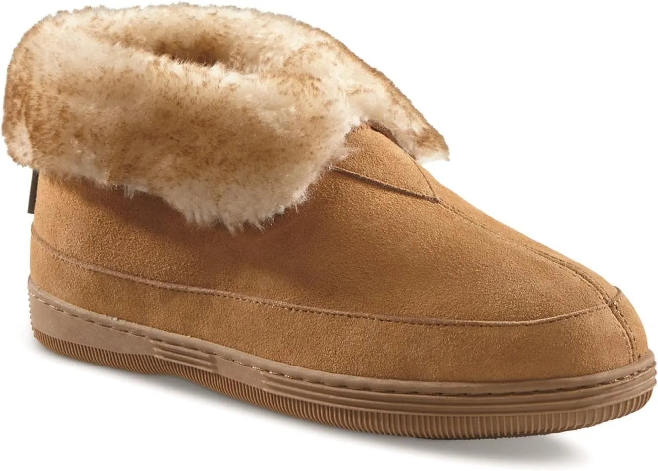 Guide Gear Women’s Suede Wool Roll Bootie Slippers, Warm Cozy Furry Indoor Outdoor Ladies House Shoes
