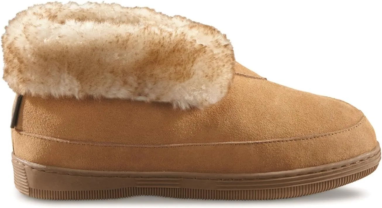 Guide Gear Women’s Suede Wool Roll Bootie Slippers, Warm Cozy Furry Indoor Outdoor Ladies House Shoes