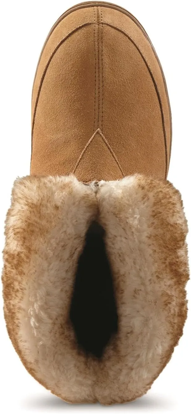 Guide Gear Women’s Suede Wool Roll Bootie Slippers, Warm Cozy Furry Indoor Outdoor Ladies House Shoes