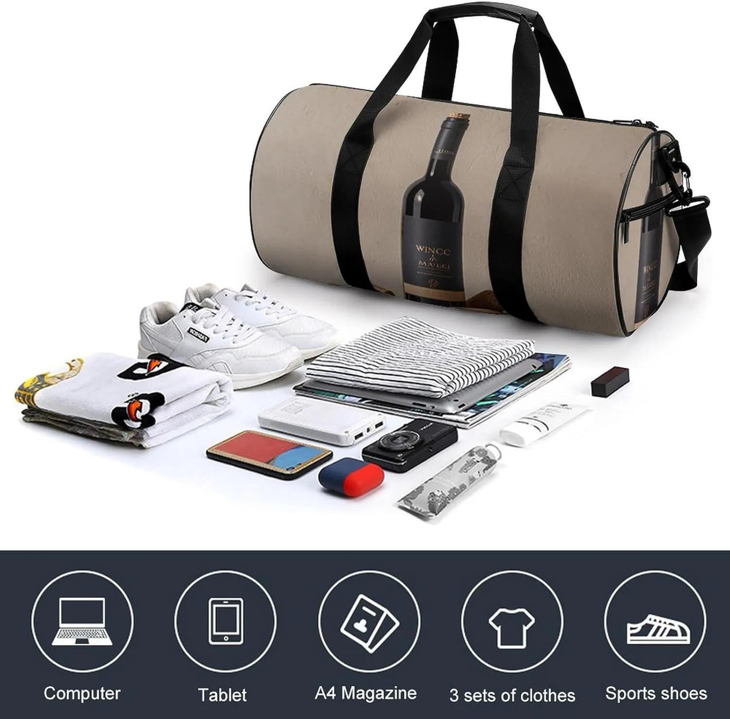 Gym Bags Small Wine Bottle Cork Duffel Bag Overnight Bag with Shoe Compartment Carryon Bag for Men Women