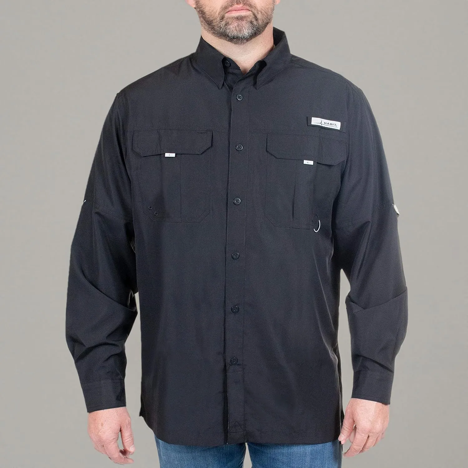 HABIT Men's Fourche Mountain Long Sleeve River Guide Fishing Shirt - UPF 40  UV Protection