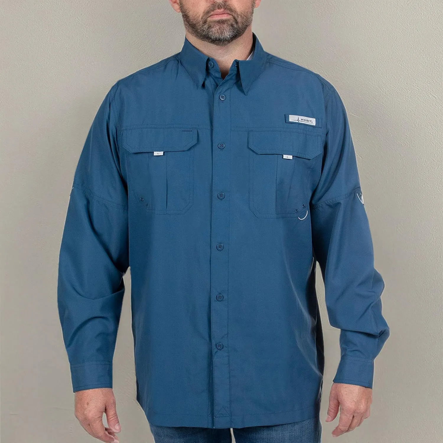 HABIT Men's Fourche Mountain Long Sleeve River Guide Fishing Shirt - UPF 40  UV Protection