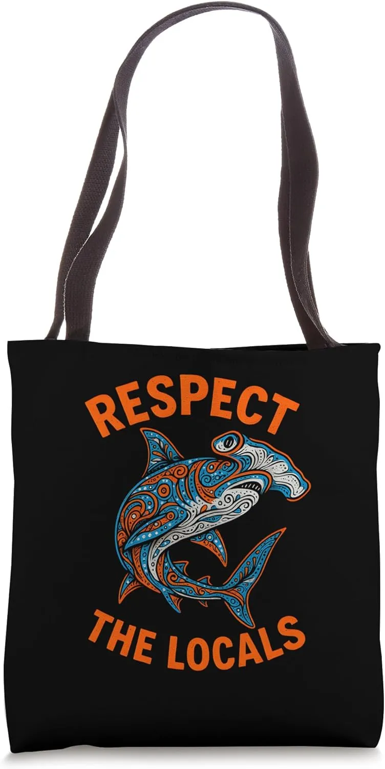 Hammerhead Shark Respect The Locals Retro Surfs Up Tote Bag