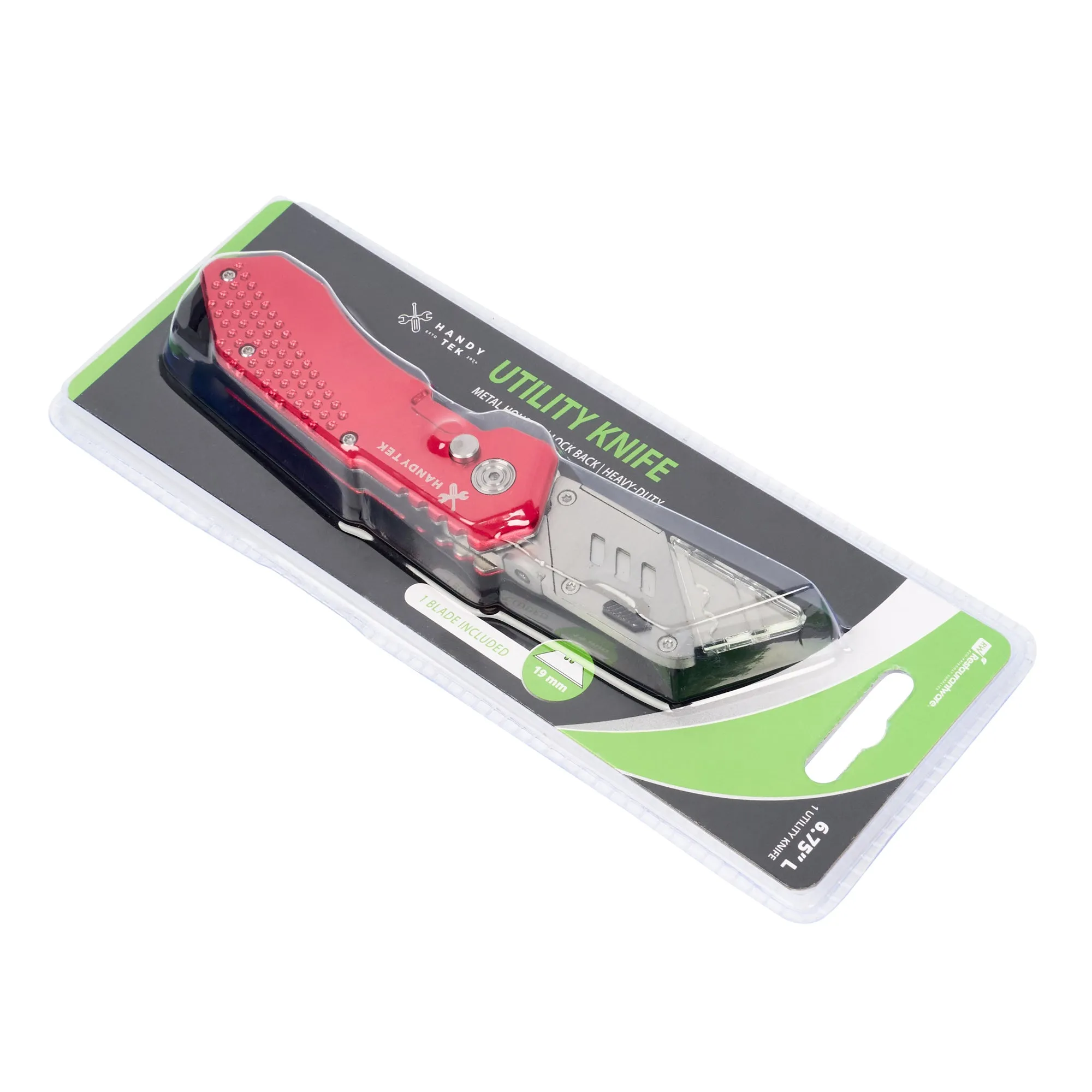Handy Tek Red Folding Utility Knife - Quick Change, Lock Back, Heavy Duty - 6 3/4" - 6 count box