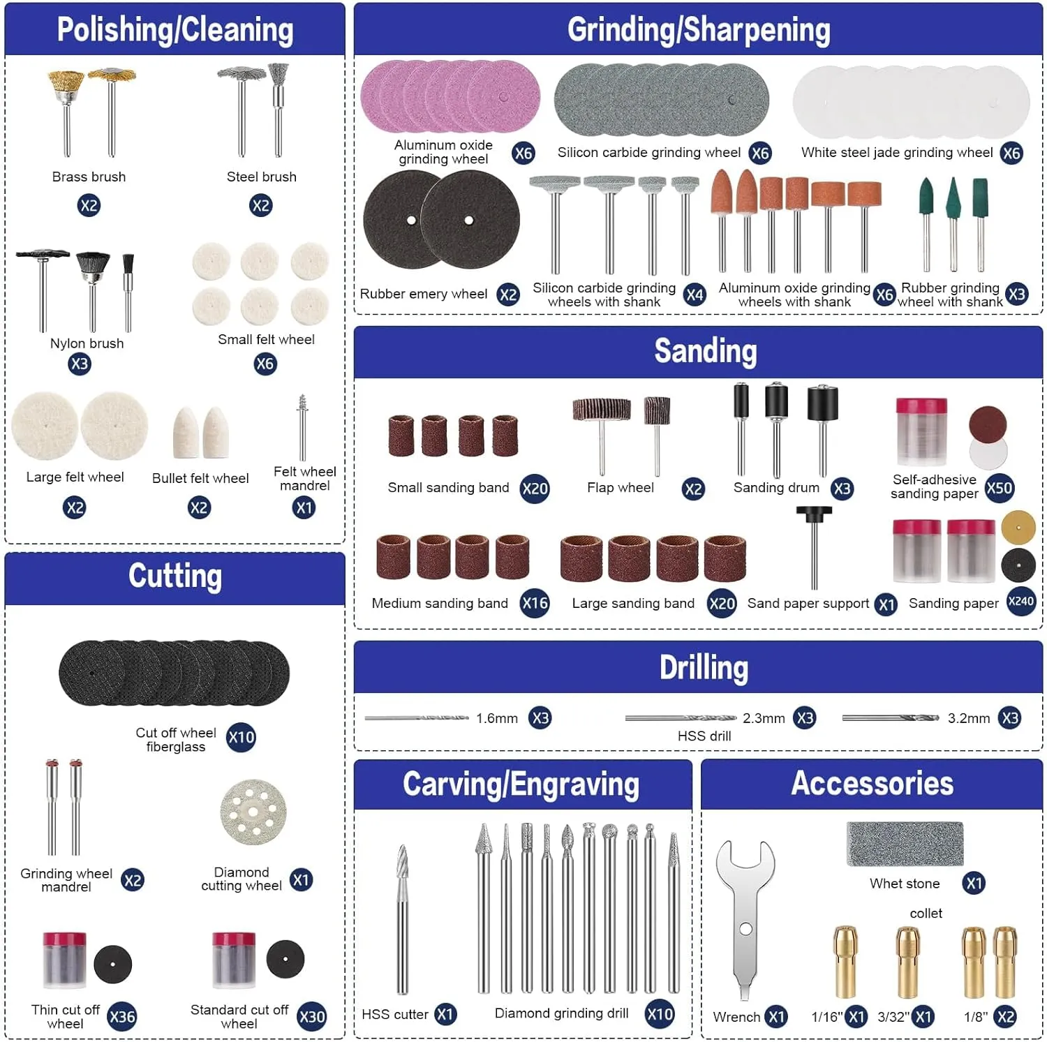 HARDELL Rotary Tool Accessories, Fits Dremel Rotary Tools, 508PCS Power Rotary Tool Bits with 1/8"(3.2mm) Diameter Shanks, Universal Fitment for Sanding, Drilling, Polishing, Carving, Polishing