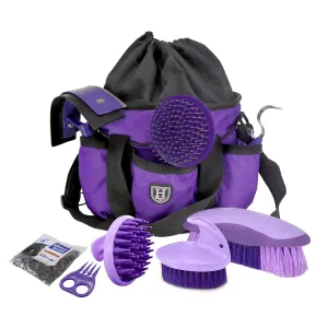 Harrison Howard Horse Grooming Brushes Kit 7 pieces with Organizer Tote Equine Care Series Horse Brush Sets Purple
