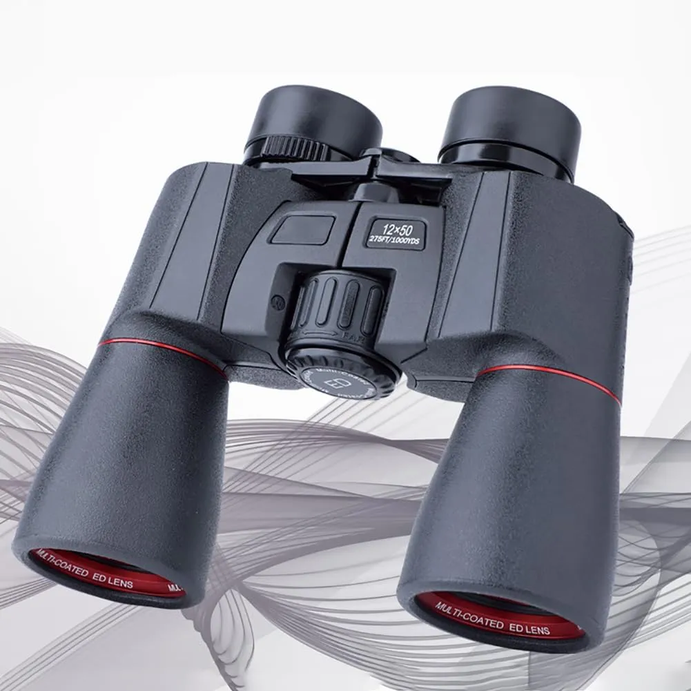 HD 12X50 Binoculars with BAK4 Prism and FMC Coating, Professional Telescope (24MM Large Eyepiece, 50MM Large Objective Lens), with Bag and Cleaning Cloth