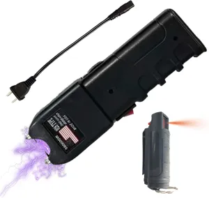 Heavy Duty Stun Gun and Pepper Spray Combo with Plug Charger Self Defense Kit for Men Rechargeable Safety Device with Clip-On Keychain Spray