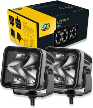 Hella Black Magic LED Series 3.2 Inch Cube Kit - LED Spotlight with Wiring Harness - Performance High Beam Off-Road Light for Pickup Trucks, ATV, SUV, 4x4, Jeep, Tractors / 358176821