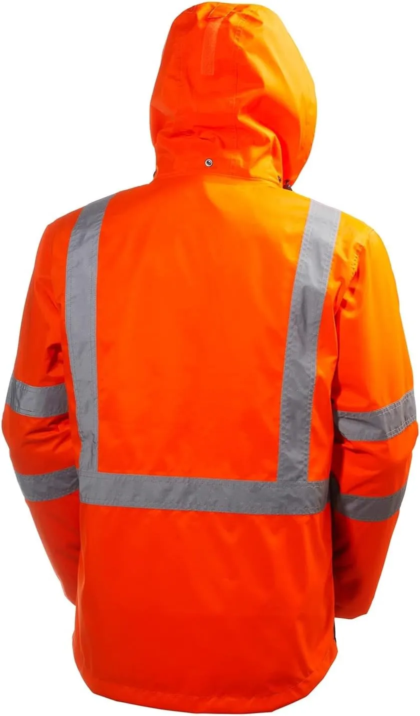 Helly-Hansen Alta Waterproof High Visibility Shell Jackets for Men with Detachable Hood and Napoleon Pocket; Class 3