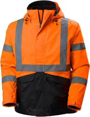 Helly-Hansen Alta Waterproof High Visibility Shell Jackets for Men with Detachable Hood and Napoleon Pocket; Class 3