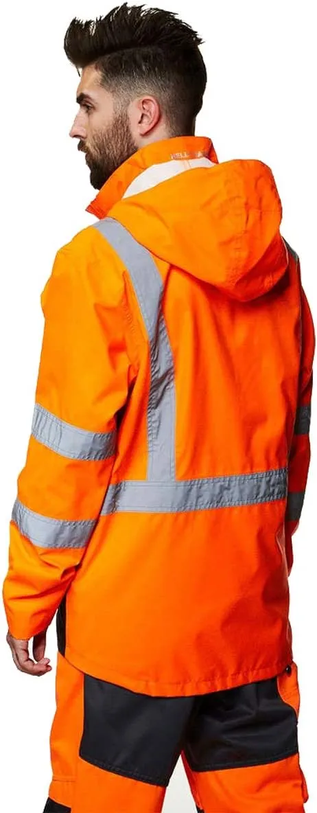 Helly-Hansen Alta Waterproof High Visibility Shell Jackets for Men with Detachable Hood and Napoleon Pocket; Class 3