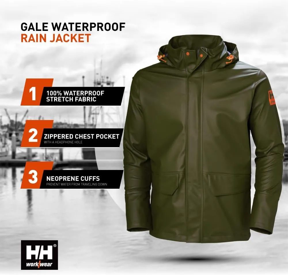 Helly-Hansen Workwear Gale Mens Rain Jackets Waterproof With Hood Made from Heavy-Duty Polyurethane on Polyester Knit