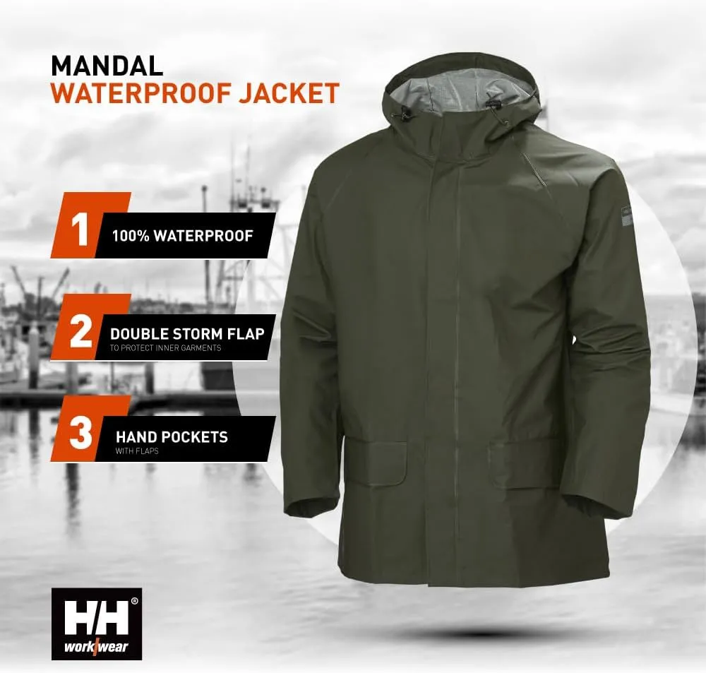 Helly-Hansen Workwear Mandal Adjustable Waterproof Jackets for Men - Comfortable PVC-Coated Protective Rain Coat for Men