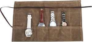 HERSENT Waxed Canvas Watch Roll Handmade Waterproof Multi-Purpose Travel Case Watch Roll-up Organizer Holds 6 Wristwatches Best Gift for Him Her Boyfriend Girlfriend Mom Dad Wife & Husband HGJ03-I
