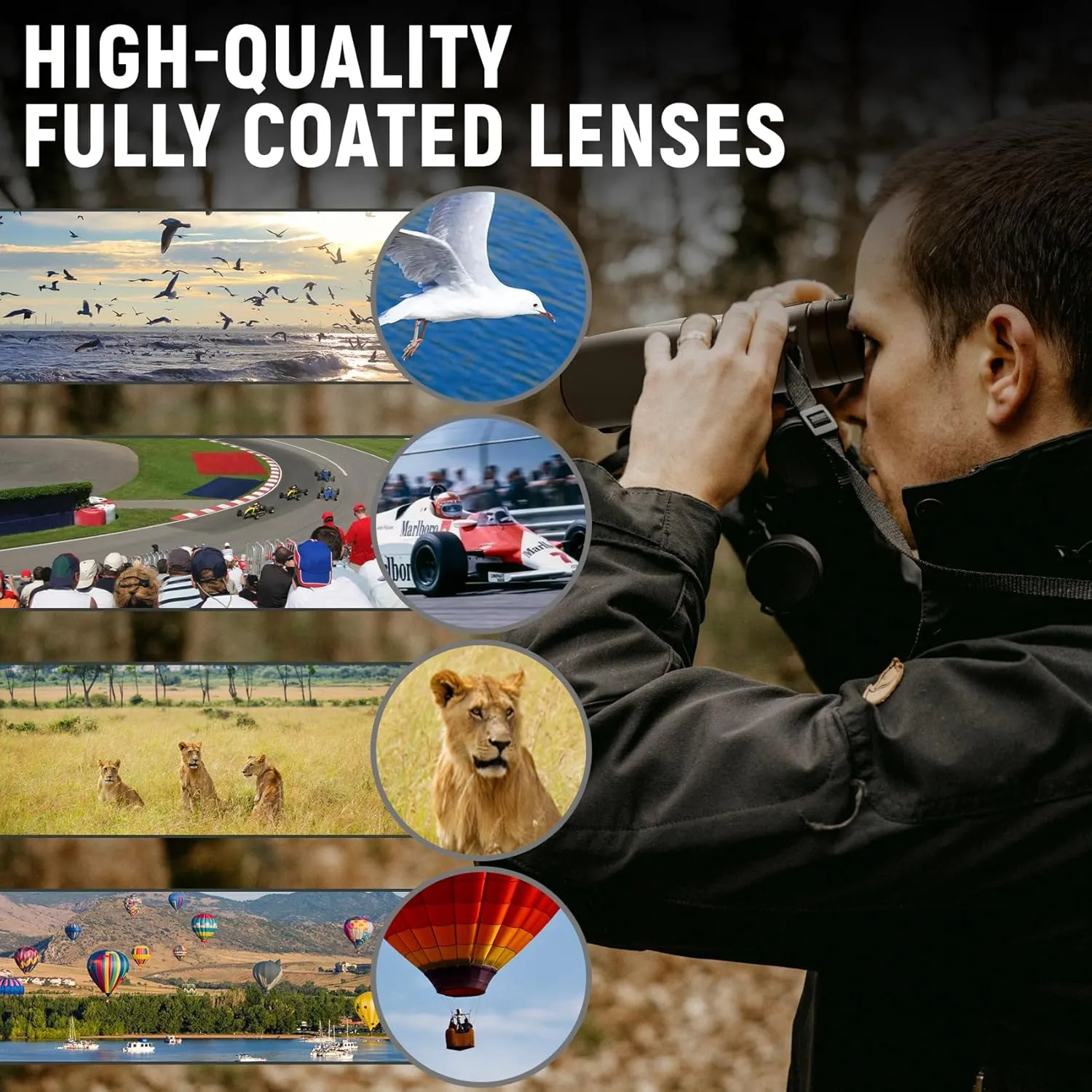 High Power Binoculars - 12x50 HD for Adults, Large View with Clear Low Light Vision - Lightweight Waterproof Binoculars for Bird Watching, Hunting, Stargazing (Black)