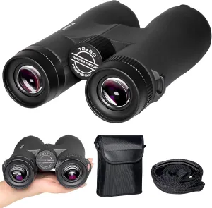 High Power Binoculars - 12x50 HD for Adults, Large View with Clear Low Light Vision - Lightweight Waterproof Binoculars for Bird Watching, Hunting, Stargazing (Black)