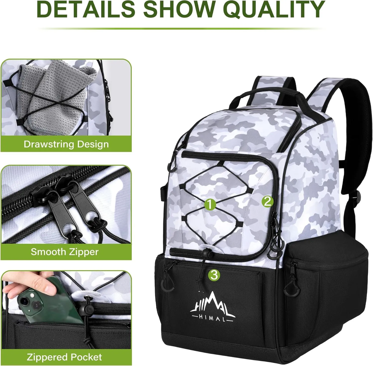 Himal Outdoors Disc Golf Bag with 30  Disc Capacity, Durable Disc Golf Backpack for Men Multiple Storage Pockets