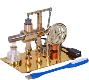 Hot Air Stirling Engine Motor Education Model Electricity Power Generator LED Lights Kit Teaching Stirling Engine Kit for Adults Desktop Educational Toy Gift for Engineers (KTP01)