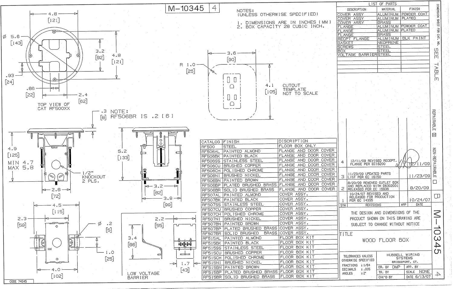 Hubbell Wiring Systems RF515BN tradeSELECT Aluminum Floor Box for Structural Wood Floor, 15A, 125V, Chestnut Brown Paint