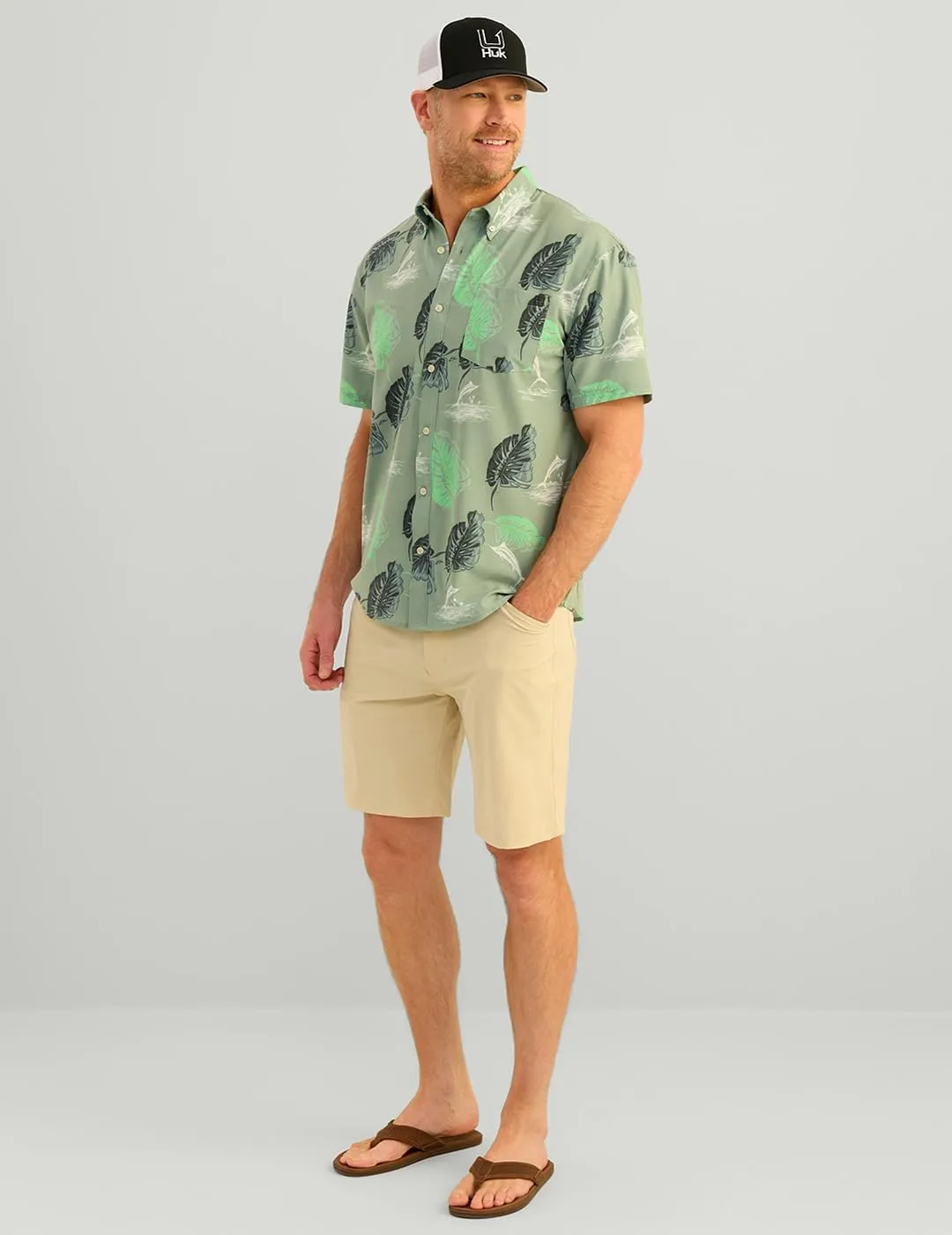 HUK Men's A1a Woven, Performance Long Sleeve Button