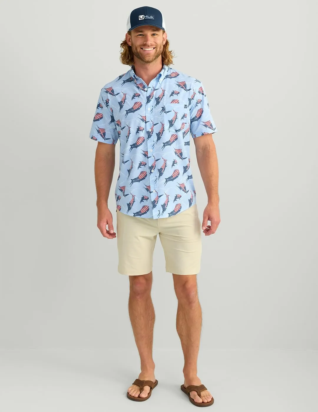 HUK Men's A1a Woven, Performance Long Sleeve Button