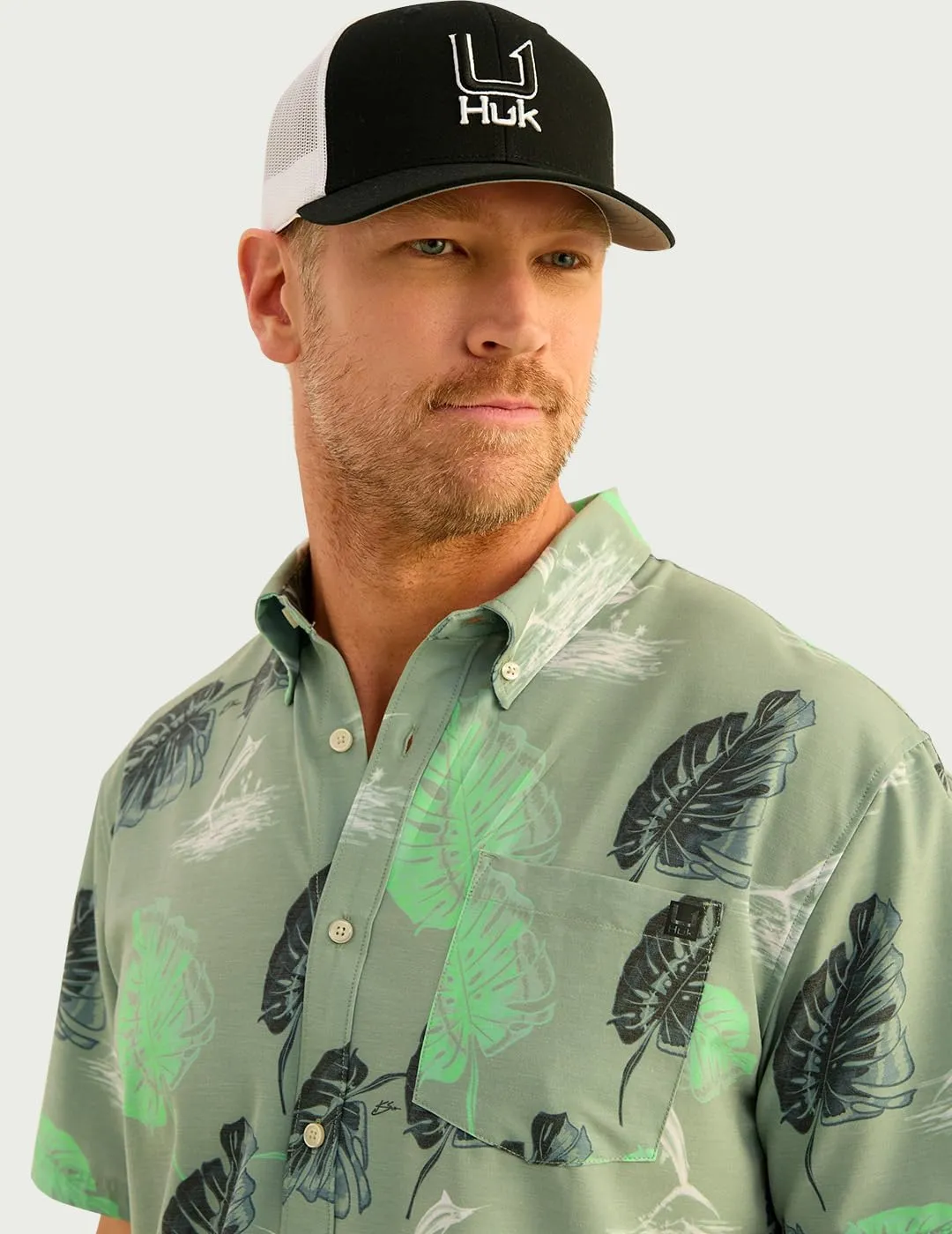 HUK Men's A1a Woven, Performance Long Sleeve Button