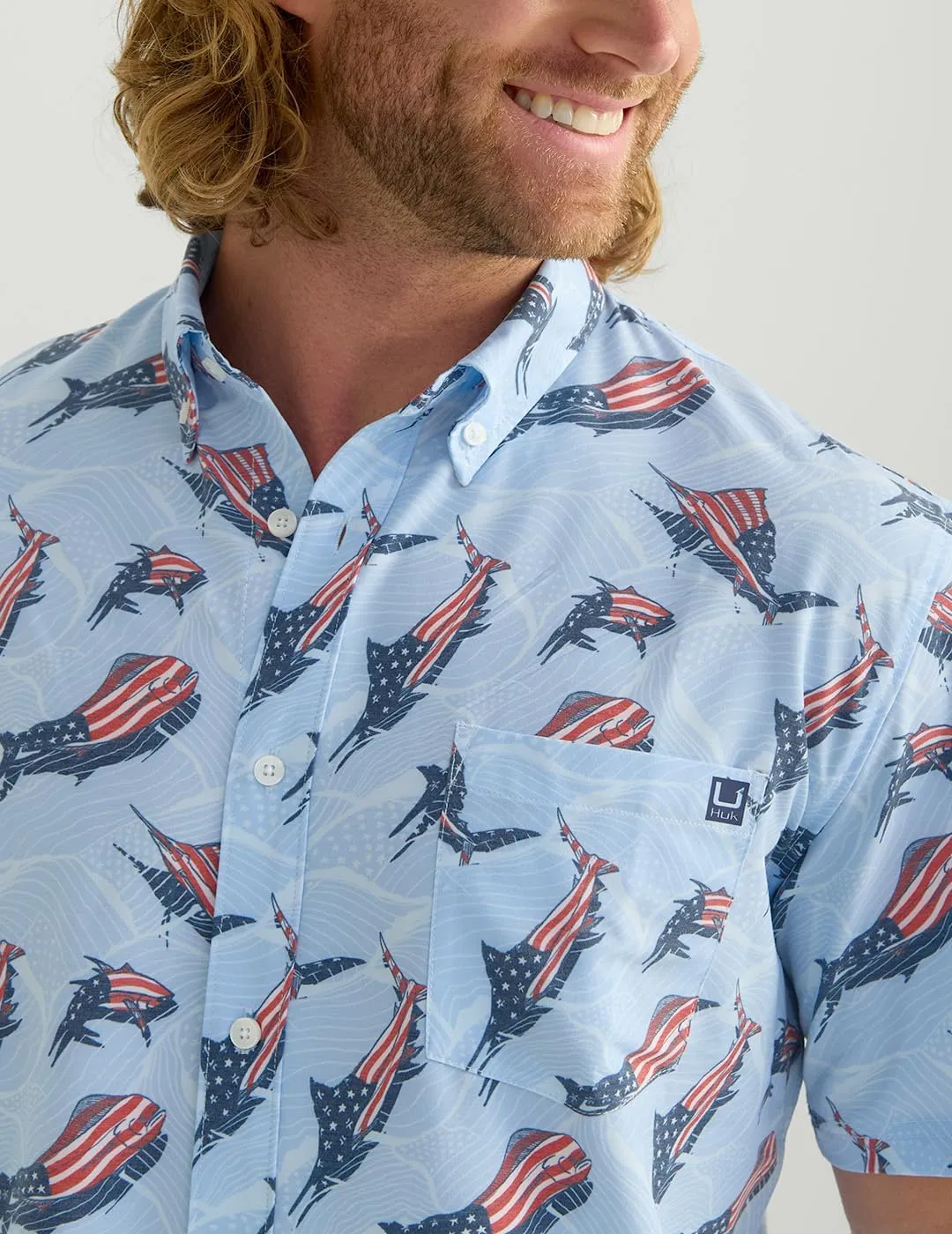 HUK Men's A1a Woven, Performance Long Sleeve Button
