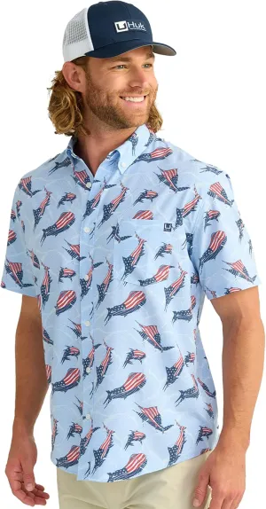 HUK Men's A1a Woven, Performance Long Sleeve Button