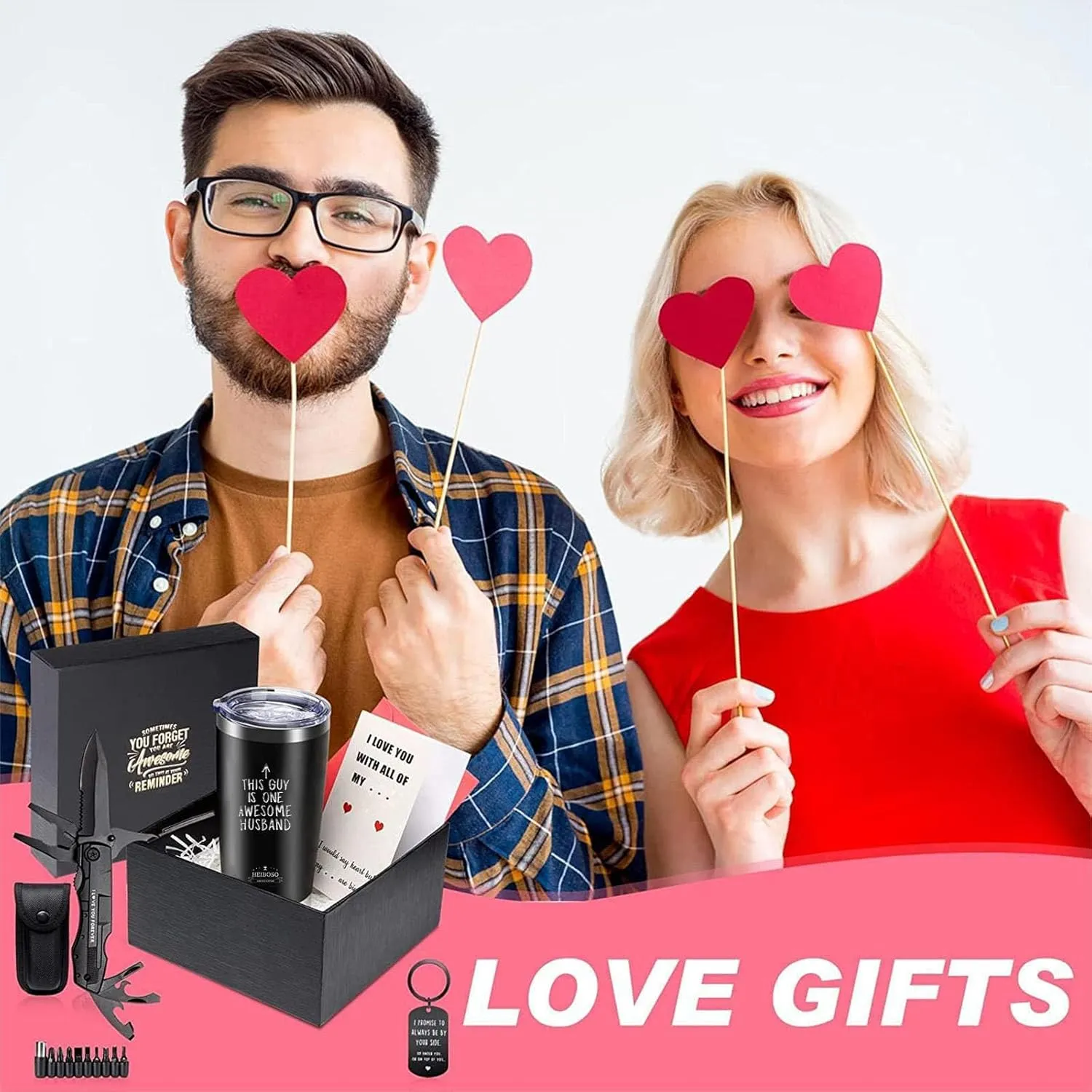 Husband Father's Gift Box - Premium Insulated Tumbler & Multi-Tool Pocket Knife Set with Keychain & Greeting Card - Perfect Best Gifts,Anniversary, Birthday Gift for Him - Mens Wedding Keepsake Box
