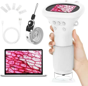 HUTACT Kids Microscope Portable with 2'' Screen - 1000X Mini Digital Handheld Pocket Microscope, Christmas Birthday Gifts for All Age, Includes 5 Prepared Slides Kit