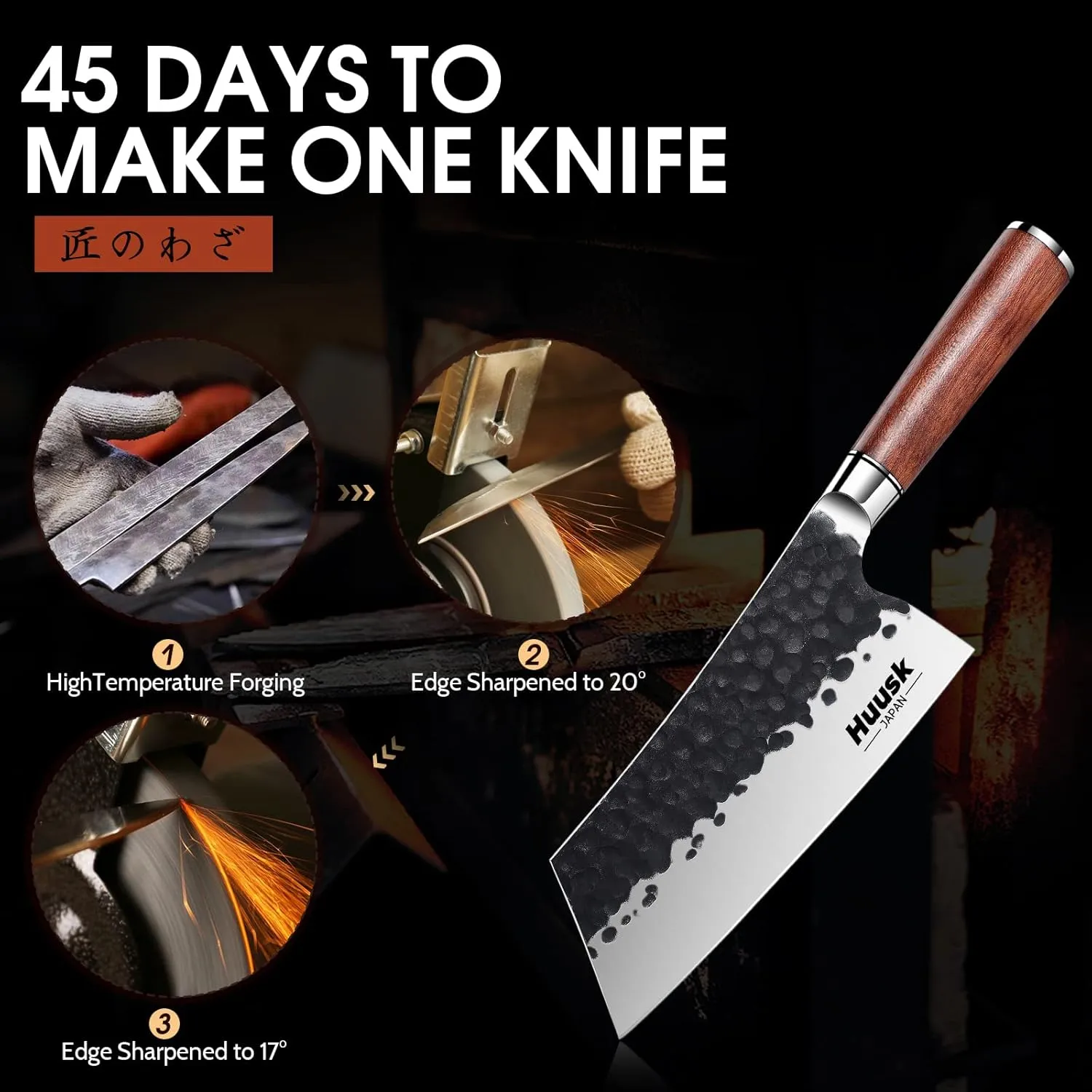 Huusk Cleaver Knife, 7" Japanese Professional Kitchen Knife, High Carbon Steel Sharp Chef Knife for Meat and Vegetable Chopping Knife with Ergonomic Rosewood Handle Gift Box for Dad