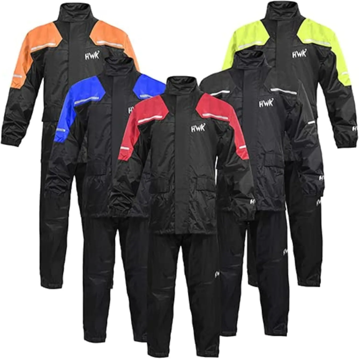 HWK Motorcycle Rain Suit for Men and Women, Two-Piece Waterproof Motorcycle Rain Gear with Reflective Jacket and Pants, All-Season Weatherproof Protection for Riding, Black, X-Large