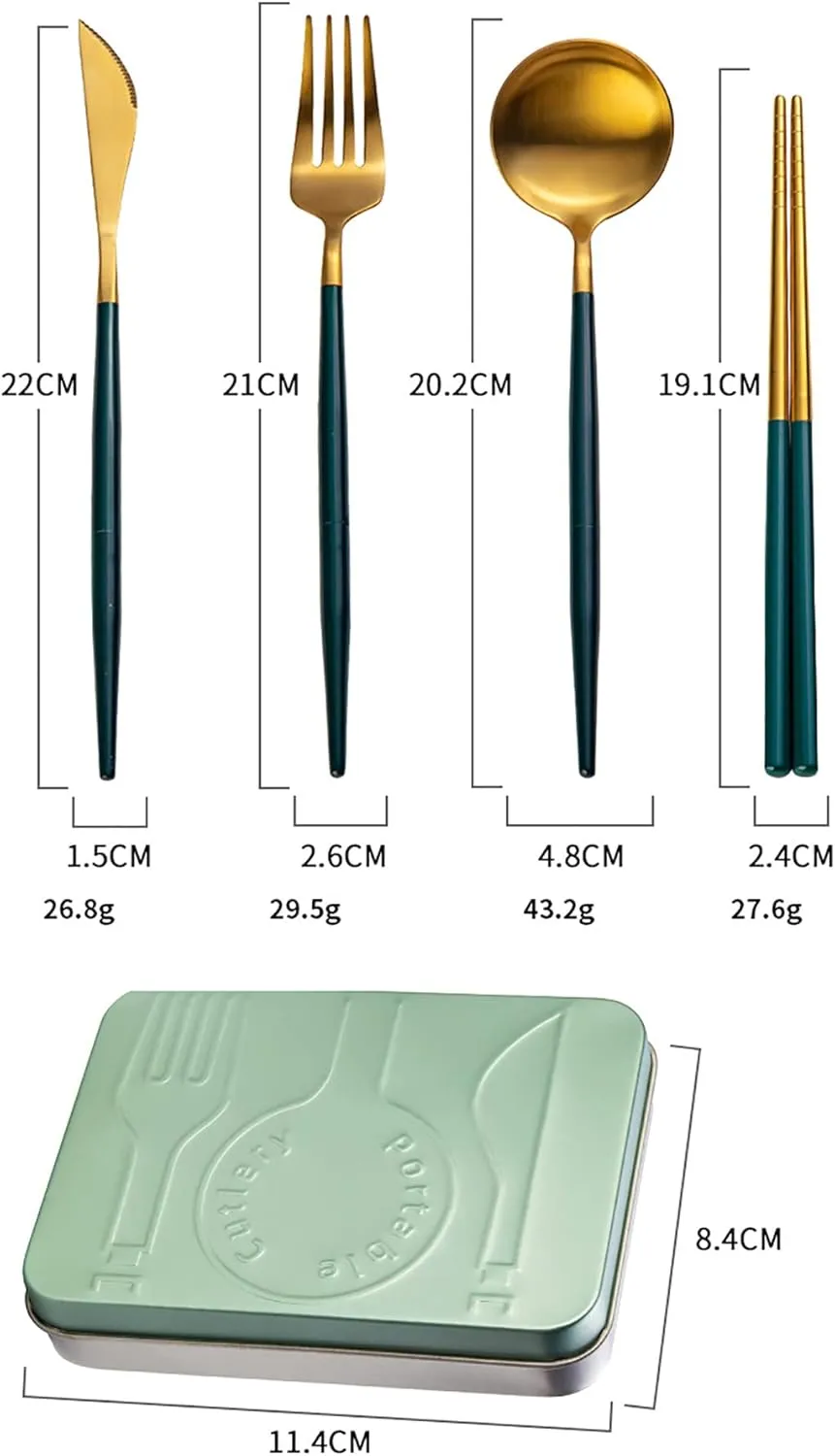 IKXO Folding Camping Cutlery Set Portable Tableware Set Spoon and Fork with Case for Picnic Hiking Thermos Camping Travel Other Outdoor Activities ， Mirror Polished Pocket-sized