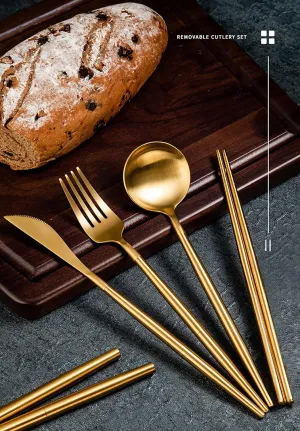 IKXO Folding Camping Cutlery Set Portable Tableware Set Spoon and Fork with Case for Picnic Hiking Thermos Camping Travel Other Outdoor Activities ， Mirror Polished Pocket-sized