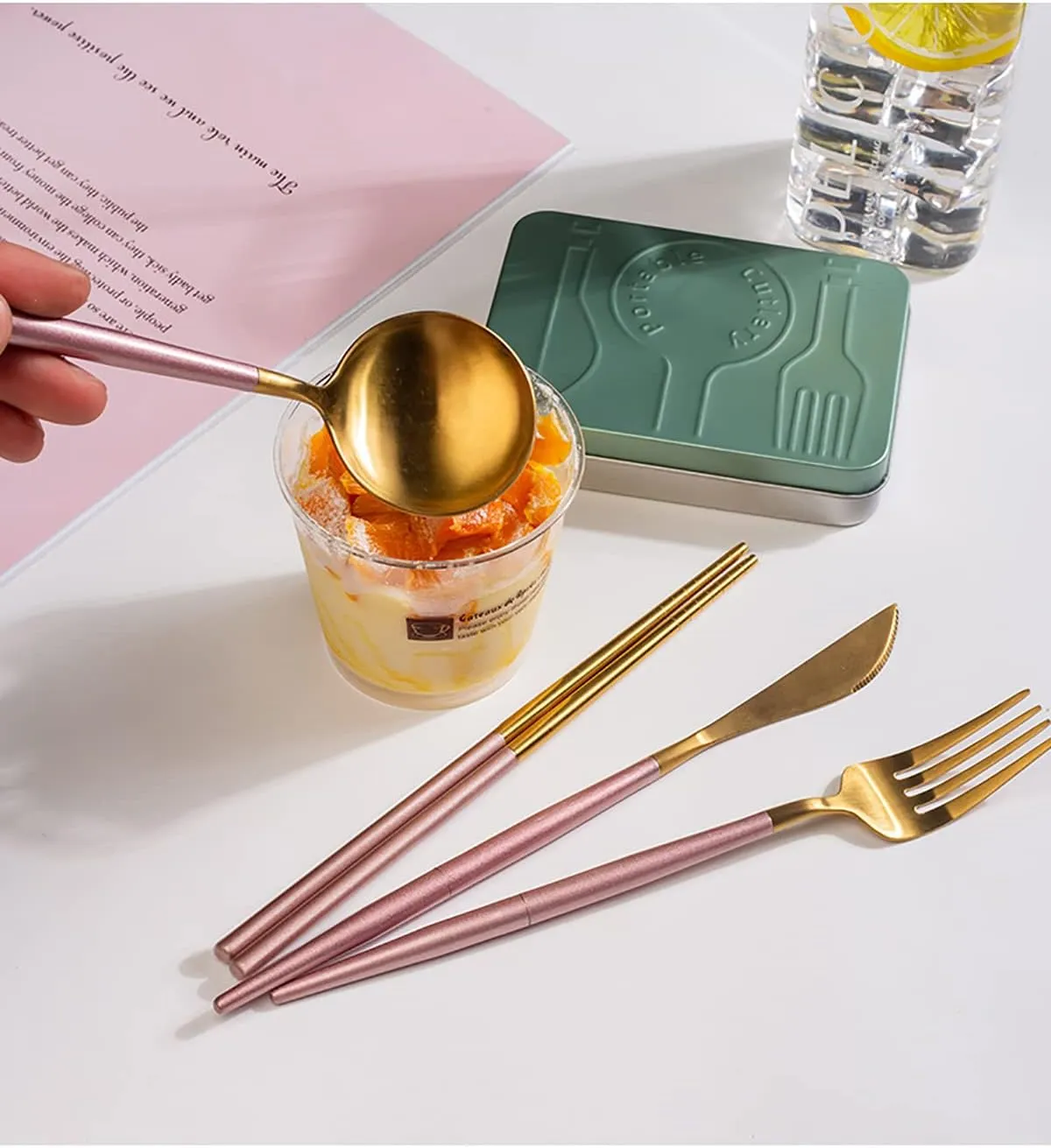 IKXO Folding Camping Cutlery Set Portable Tableware Set Spoon and Fork with Case for Picnic Hiking Thermos Camping Travel Other Outdoor Activities ， Mirror Polished Pocket-sized