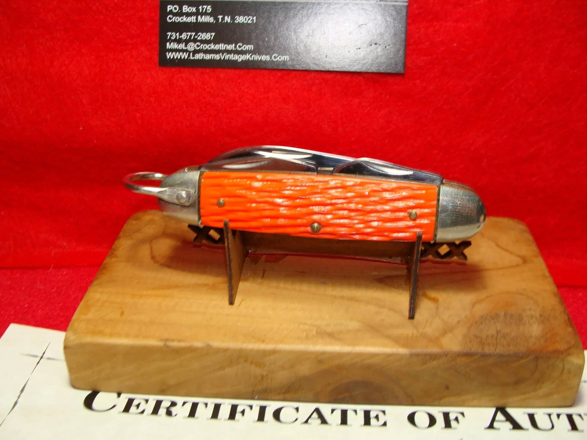 IMPERIAL STAINLESS USA 1960-76 MILITARY PROTOTYPE 4 BLADE UTILITY FOLDING NON AUTOMATIC KNIFE ORANGE DELRIN HANDLES PART OF THE SCHRADE FACTORY COLLECTION