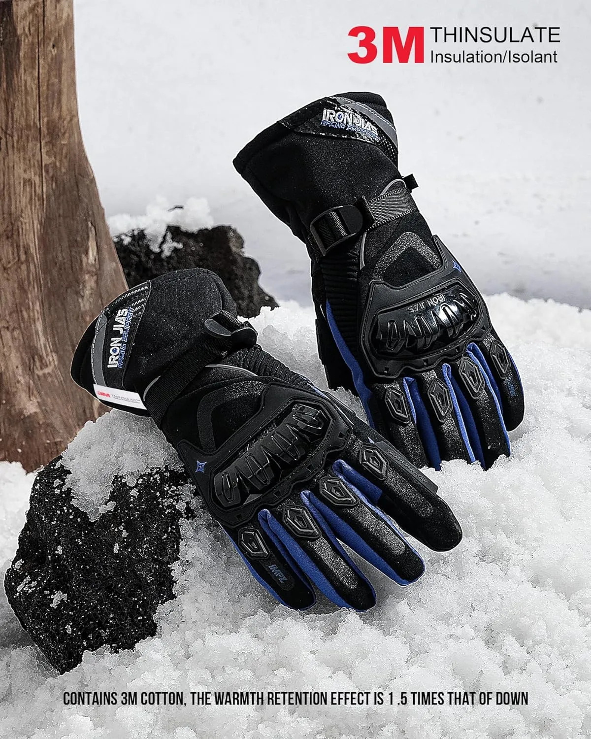 IRON JIA'S Motorcycle Gloves Winter Cold Weather Warm Touchscreen Waterproof Windproof Protective Gear (Blue, M)