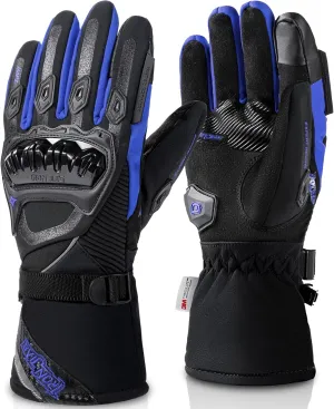 IRON JIA'S Motorcycle Gloves Winter Cold Weather Warm Touchscreen Waterproof Windproof Protective Gear (Blue, M)