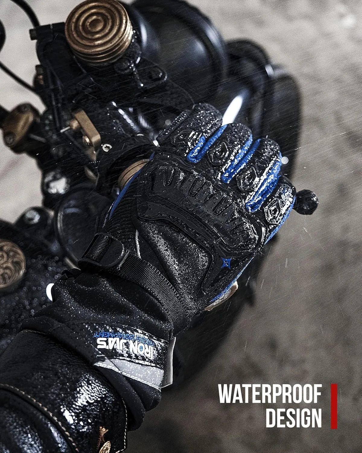 IRON JIA'S Motorcycle Gloves Winter Cold Weather Warm Touchscreen Waterproof Windproof Protective Gear (Blue, M)