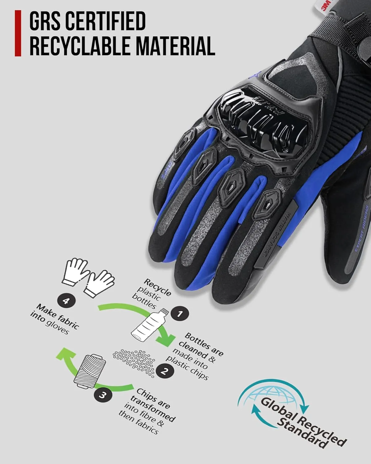 IRON JIA'S Motorcycle Gloves Winter Cold Weather Warm Touchscreen Waterproof Windproof Protective Gear (Blue, M)