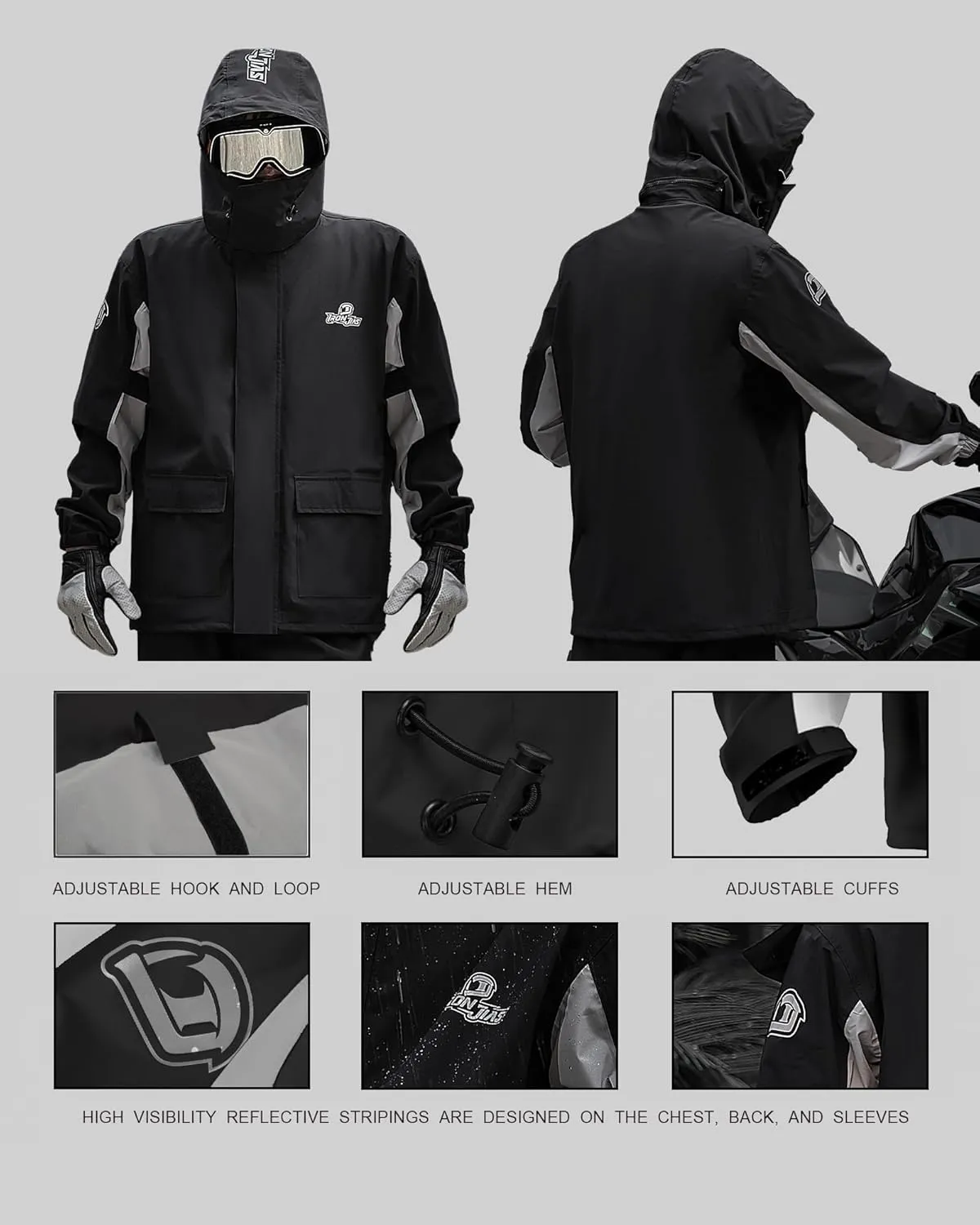 IRON JIA'S Rain Suit, Motorcycle Rain Gear for Men & Women, Waterproof Jacket and Pants, Breathable Reflective Raincoat for Fishing, Golf