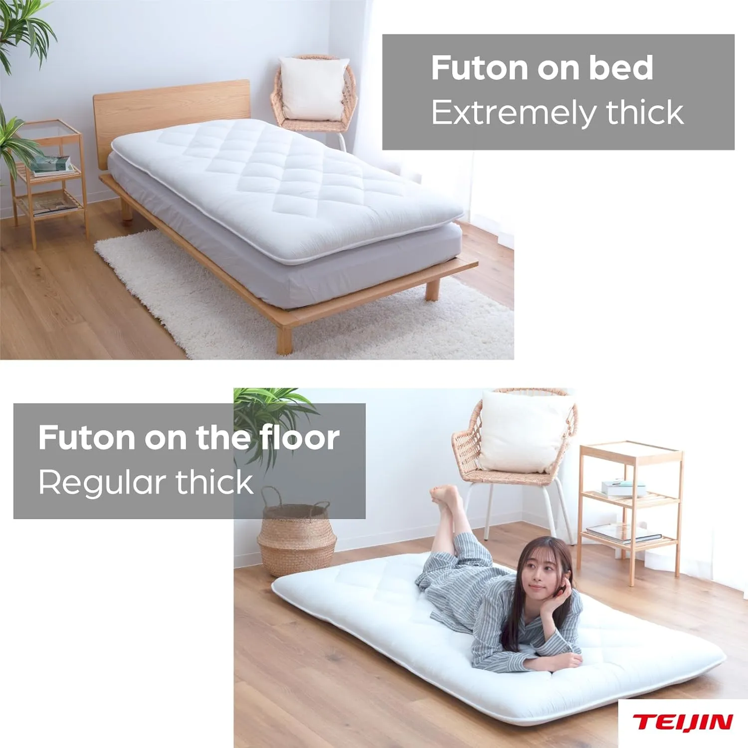 Japanese Futon Mattress, 100% Polyester, Foldable & Portable Floor Lounger Bed, Roll Up Sleeping Pad, Shikibuton (Twin, Extremely Thick)