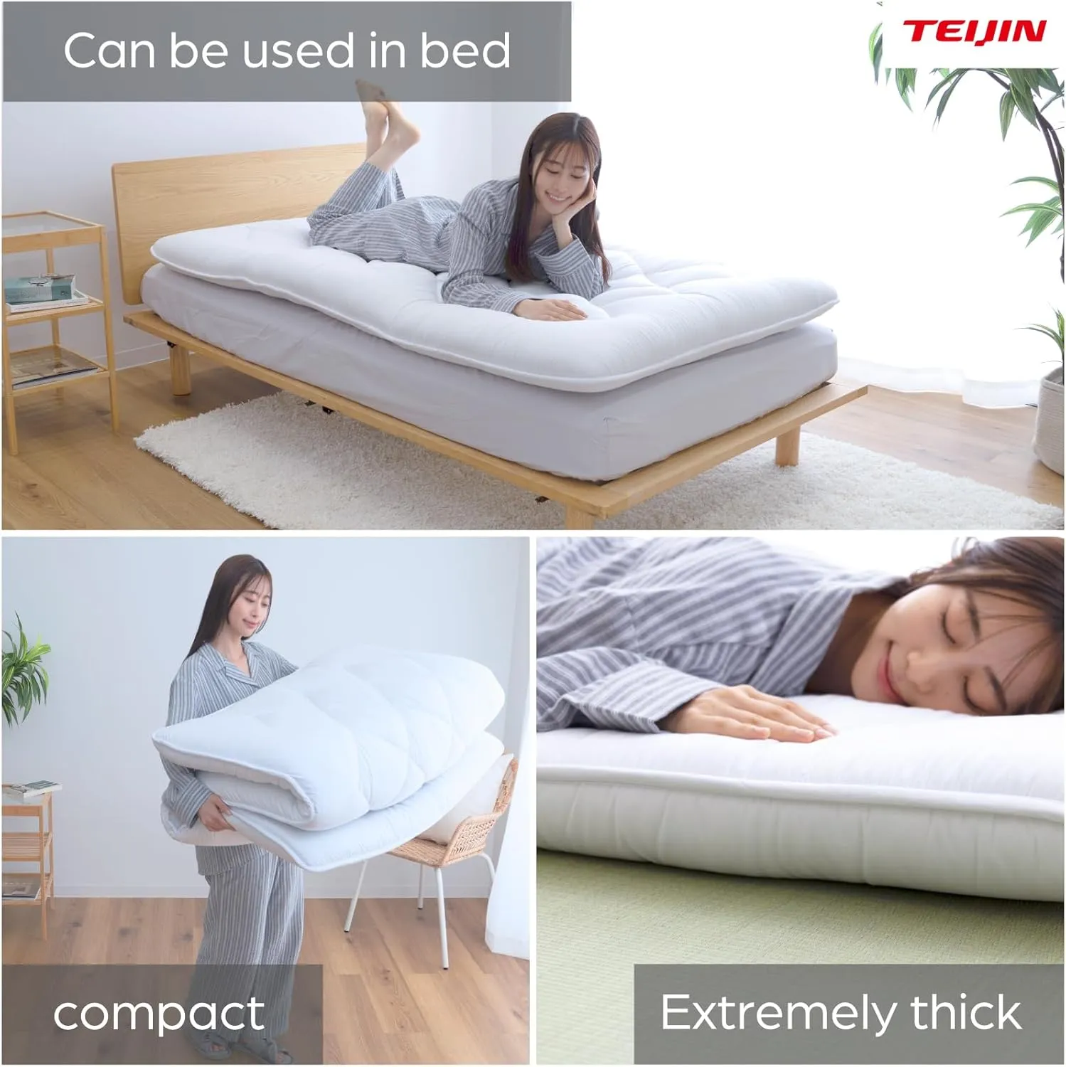 Japanese Futon Mattress, 100% Polyester, Foldable & Portable Floor Lounger Bed, Roll Up Sleeping Pad, Shikibuton (Twin, Extremely Thick)