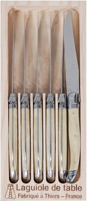 Jean Dubost Laguiole Steak Knives Light Horn 2.5mm Set of 6#19085
