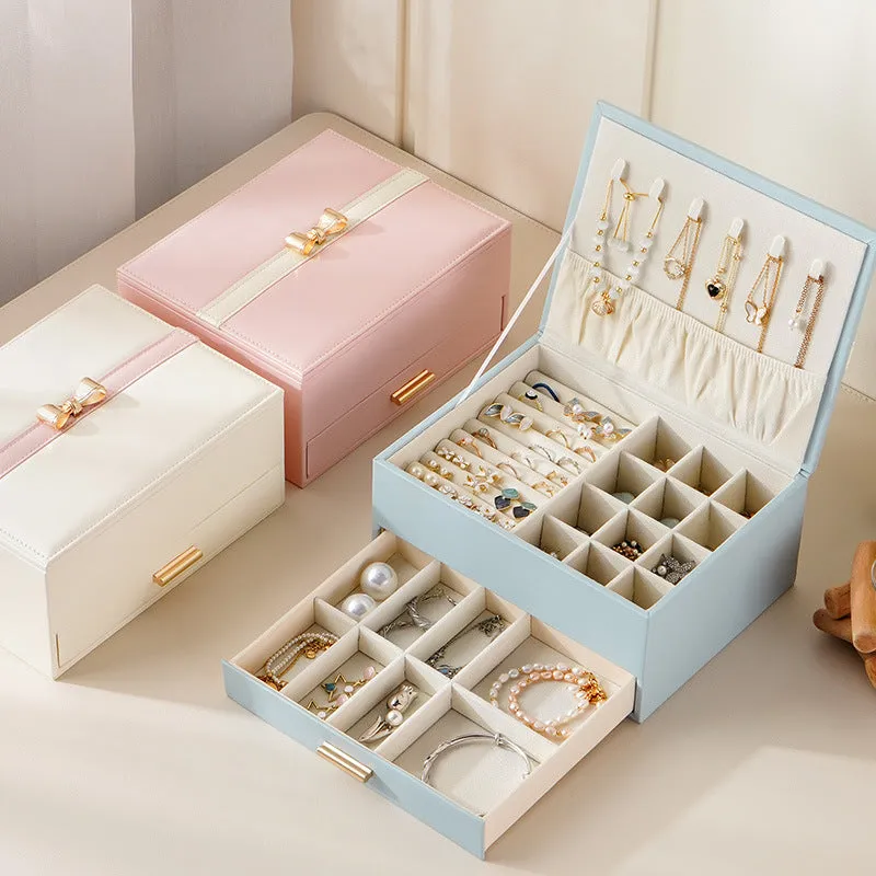 jewelry storage box bow double layer large capacity jewelry box necklace ring earrings hand jewelry box