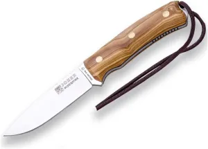 Joker Sports Hunting Knife Bushcrafter CO120, Brown Leather Sheath, 4.13 inches Blade of Böhler N695, Olive Wood Handle, Tool for Fishing, Hunting, Camping and Hiking