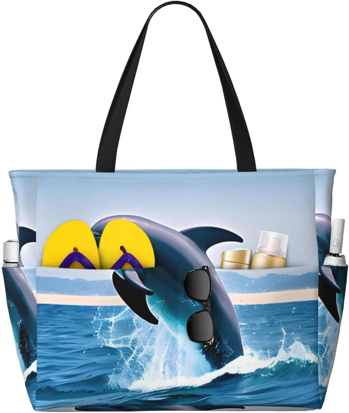 Jumping up dolphins Print 28L Beach Tote Bag, Water-resistant Travel Tote, Lightweight Gym & Camping Carryall